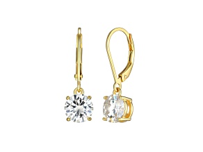 Moissanite 18k Yellow Gold Plated Sterling Silver Round Leverback Earrings 2.20ctw