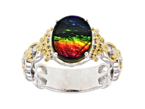 Multi-Color Ammolite Rhodium & 24K Yellow Gold Over Palladium Sterling Silver Ring