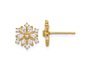 14k Yellow Gold Polished Cubic Zirconia 8.8mm Snowflake Stud Earrings