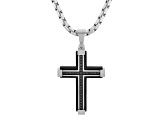 Black Ion-Plated Stainless Steel and Black Diamond Cross Pendant With Chain 0.17ctw