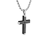 Black Ion-Plated Stainless Steel and Black Diamond Cross Pendant With Chain 0.17ctw