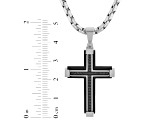 Black Ion-Plated Stainless Steel and Black Diamond Cross Pendant With Chain 0.17ctw