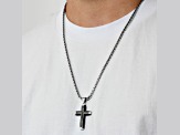 Black Ion-Plated Stainless Steel and Black Diamond Cross Pendant With Chain 0.17ctw
