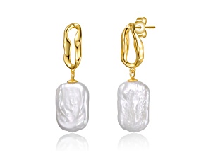 Baroque White Freshwater, 14K Gold Plated over Sterling Silver Pearl Drop Earrings