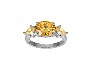 Picture of Yellow Cubic Zirconia Platinum Over Sterling Silver November Birthstone Ring 5.49ctw