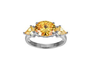 Yellow Cubic Zirconia Platinum Over Sterling Silver November Birthstone Ring 5.49ctw