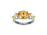 Yellow Cubic Zirconia Platinum Over Sterling Silver November Birthstone Ring 5.49ctw