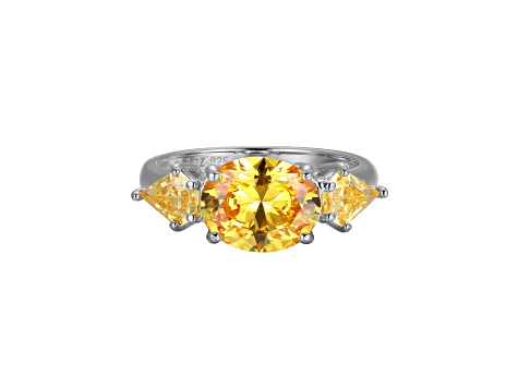 Yellow Cubic Zirconia Platinum Over Sterling Silver November Birthstone Ring 5.49ctw