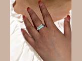 Oval Emerald and Round Moissanite Sterling Silver Wide Band Ring