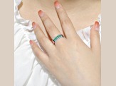 Oval Emerald and Round Moissanite Sterling Silver Wide Band Ring