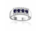 Oval Blue Sapphire and Round Moissanite Sterling Silver Wide Band Ring