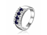 Oval Blue Sapphire and Round Moissanite Sterling Silver Wide Band Ring