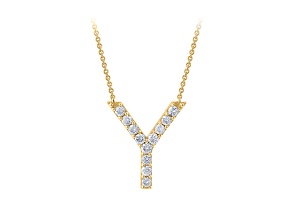 White Lab-Grown Diamond F-G SI 14K Yellow Gold Over Silver "Y" Initial Station Necklace 0.50ctw