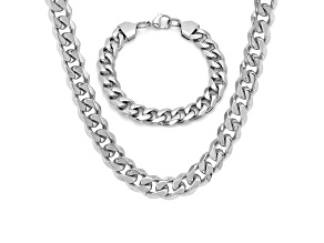 Men's Stainless Steel Cuban Bracelet and Necklace Set