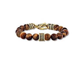 Ion-Plated Yellow Stainless Steel Tiger Eye Bead Bracelet