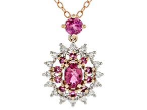 Red Rubellite Rhodium And 18k Rose Gold Over Palladium Silver Pendant W/ Chain 2.17ctw