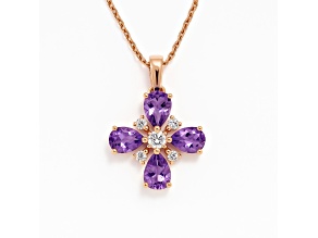 Purple Amethyst 14K Rose Gold Over Sterling Silver Dainty Four Clover Lucky Pendant with Chain