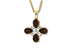 Smoky Quartz and White Topaz 14K Yellow Gold Over Sterling Silver Four Clover Pendant with Chain