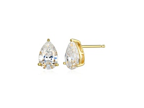 Pear Shape Moissanite 14k Yellow Gold Over Silver Stud Earrings 3.00ctw DEW