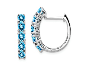 Sterling Silver Rhodium-plated Polished Blue Topaz Hinged Hoop Earrings