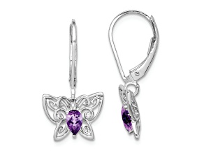 Sterling Silver Rhodium-plated Amethyst and Diamond Butterfly Earrings