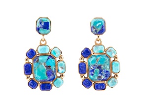 Barse Jewelry Blue Lapis Lazuli and Composite  Turquoise Gold Tone Duality Earrings