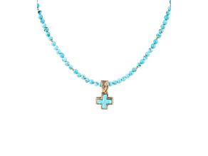Barse Jewelry Blue Composite Turquoise With Blue Magnesite Gold Tone Cross Pendant Necklace