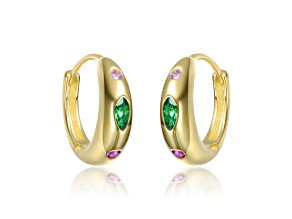 Multi-Colored Cubic zirconia, 14K Gold Plated over Brass Hoop Earrings for Kids