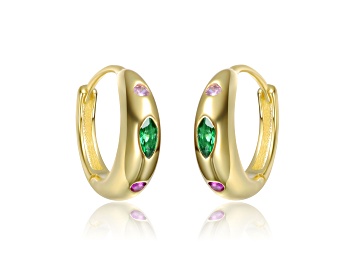 Picture of Multi-Colored Cubic zirconia, 14K Gold Plated over Brass Hoop Earrings for Kids