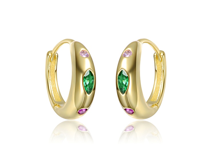 Multi-Colored Cubic zirconia, 14K Gold Plated over Brass Hoop Earrings for Kids