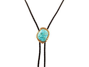 Barse Jewelry Blue Composite Turquoise Gold Tone & Black Leather Rawlins Bolo Necklace