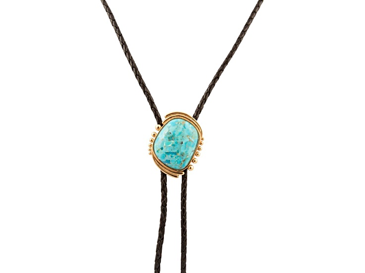 Barse Jewelry Blue Composite Turquoise Gold Tone & Black Leather Rawlins Bolo Necklace
