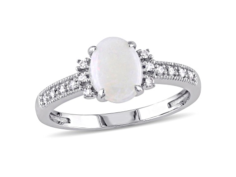 Opal and Diamond 10K White Gold Ring 0.73ctw