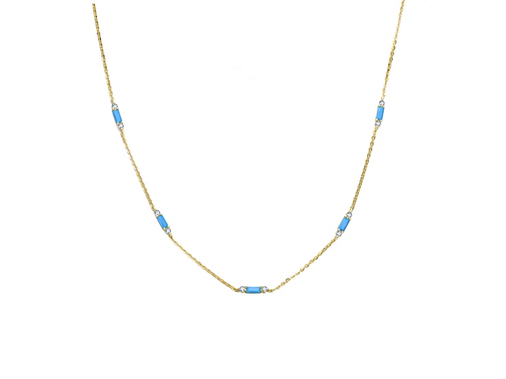 14K Gold-plated over Brass with Turquoise & Clear Cubic Zirconia Station Necklace