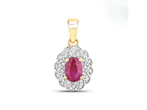 Ruby and White Diamond 10K Yellow Gold Halo Pendant