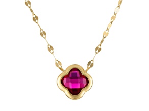 5.34ctw 7mm Lab Created Sapphire 10k Yellow Gold Clover Necklace