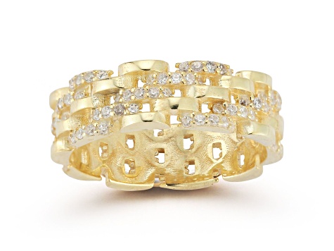 Sterling Statements 14K Yellow Gold Over Sterling Silver CZ Spiral Band Ring