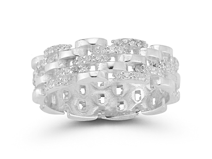 Sterling Statements Rhodium Over Sterling Silver CZ Spiral Band Ring