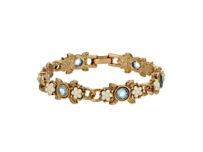 Gold Tone Round Crystal Faux Pearl Rose Bracelet