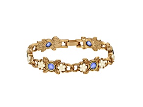 Gold Tone Round Crystal Faux Pearl Rose Bracelet