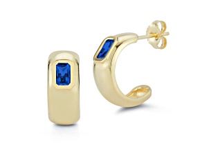 Sterling Statements 14K Yellow Gold Over Sterling Silver Blue CZ Hoop Earrings