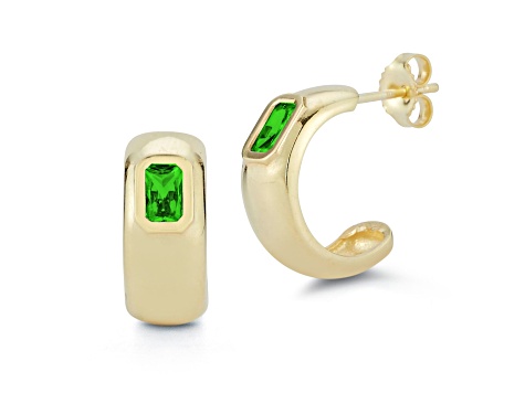 Sterling Statements 14K Yellow Gold Over Sterling Silver Green CZ Hoop Earrings