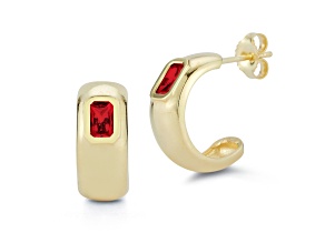 Sterling Statements 14K Yellow Gold Over Sterling Silver Red CZ Hoop Earrings