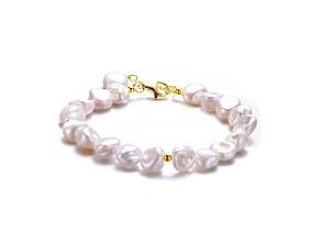 Sterling Silver 14K Gold Plated with White Freshwater Round Pearl Bracelet
