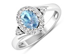 Oval Blue Aquamarine and Diamond 14K White Gold Halo Ring 0.78 ctw