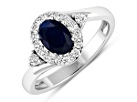 Oval Blue Sapphire and Diamond 14K White Gold Halo Ring 1.02 ctw