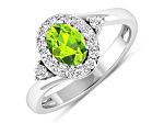 Oval Green Peridot and Diamond 14K White Gold Halo Ring 0.9 ctw
