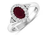 Oval Red Ruby and Diamond 14K White Gold Halo Ring 1.12 ctw