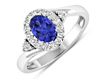 Oval Violet Tanzanite and Diamond 14K White Gold Halo Ring 0.89 ctw