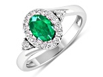 Oval Green Emerald and Diamond 14K White Gold Halo Ring 0.83 ctw